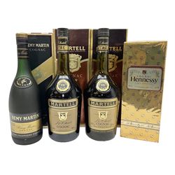 Hennessy Very Special Cognac, 70cl 40% vol, one bottle, in presentation gift wrap box,  Martell VS three star cognac, 1l, 40% vol, two bottles, both in boxes, and Remy Martin V.S.O.P Fine Champagne Cognac, 70cl 40% vol, one bottle in box (4)