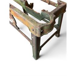 19th century heavy cast iron garden / machine table base, by Henry Bamford & Sons, with plaque, no. 3374, part of the JCB family