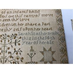 Two 19th century needlework samplers, comprising an example worked with the alphabet by Mary Easingwood 1844, together with a larger example by Sarah Starther, largest example H52cm 