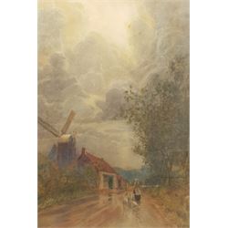 Patrick Lewis Forbes (British 1860-1939): Woman Leading Geese past a Windmill, watercolour signed 62cm x 42cm