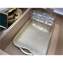 Onyx box with claw feet, together with gilt framed mirror, cut glass vase and other collectables, in three boxes 