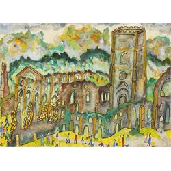Lois Bygrave (Northern British 1915-1996): Fountains Abbey, watercolour and ink attributed verso 24cm x 33cm