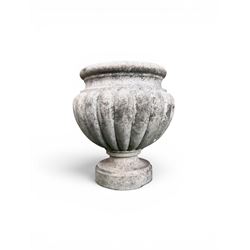 Small marble campana pedestal urn, fluted lobes raised on circular pedestal foot
