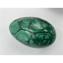 Three malicate specimen eggs, originally part of the collection of the late Stanley J Seeger, largest H7cm