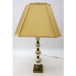  Bronzed table lamp, graduated globular glass column on stepped base with shade, H70cm   