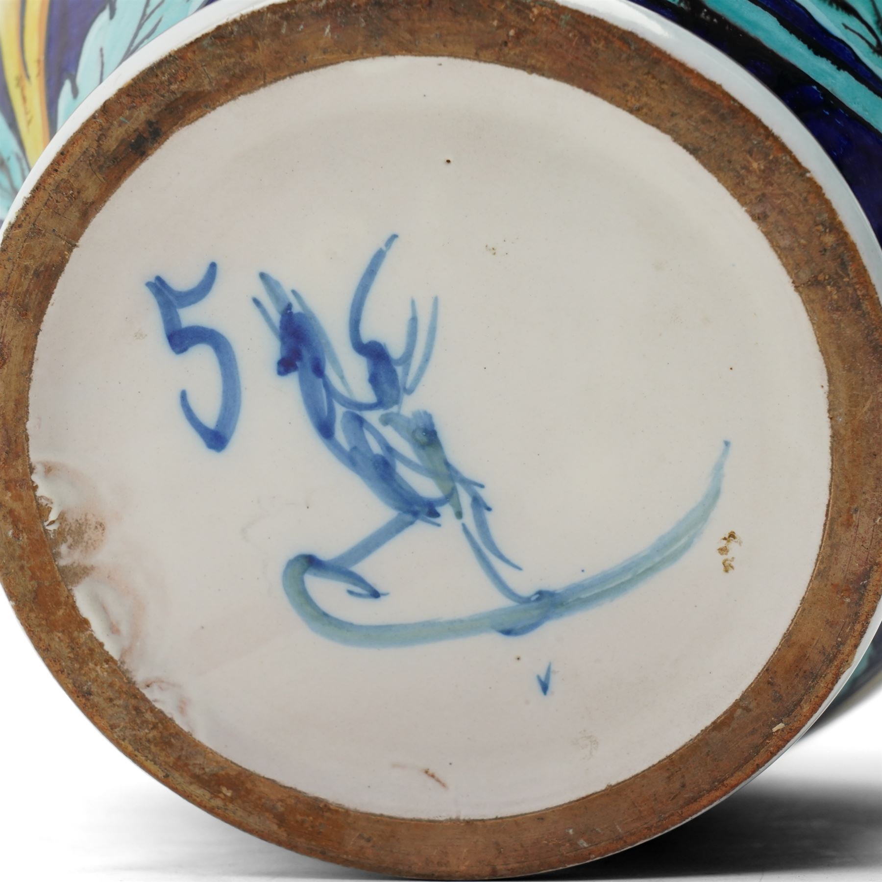 Large Italian Cantagalli vase, painted profusely in typical colours with yellow flowers and foliage, blue cockerel mark to base, H32cm