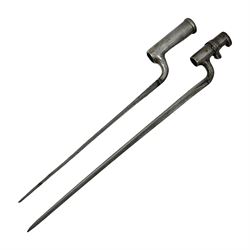 Brown Bess type New Land Pattern socket bayonet L47cm; and a Royal Enfield Pattern 1853 socket bayonet; both lacking scabbard (2)