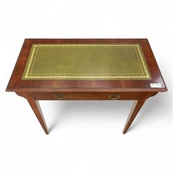 Edwardian writing table, rectangular inset with gilt-tooled leather, single frieze drawer, raised on square-section tapered legs 