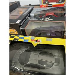 Fourteen 1:18 and 1:24 scale diecast model vehicles, including Classico Ferrari 1972 312, DX RC Lamborghini Gallardo, Maisto Silver Edition Porsche Boxter, , Bburago Williams Fw14, Bburago Ferrari 641/2, etc all boxed