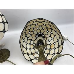 Pair of Tiffany style table lamps with leaded shades, H38cm