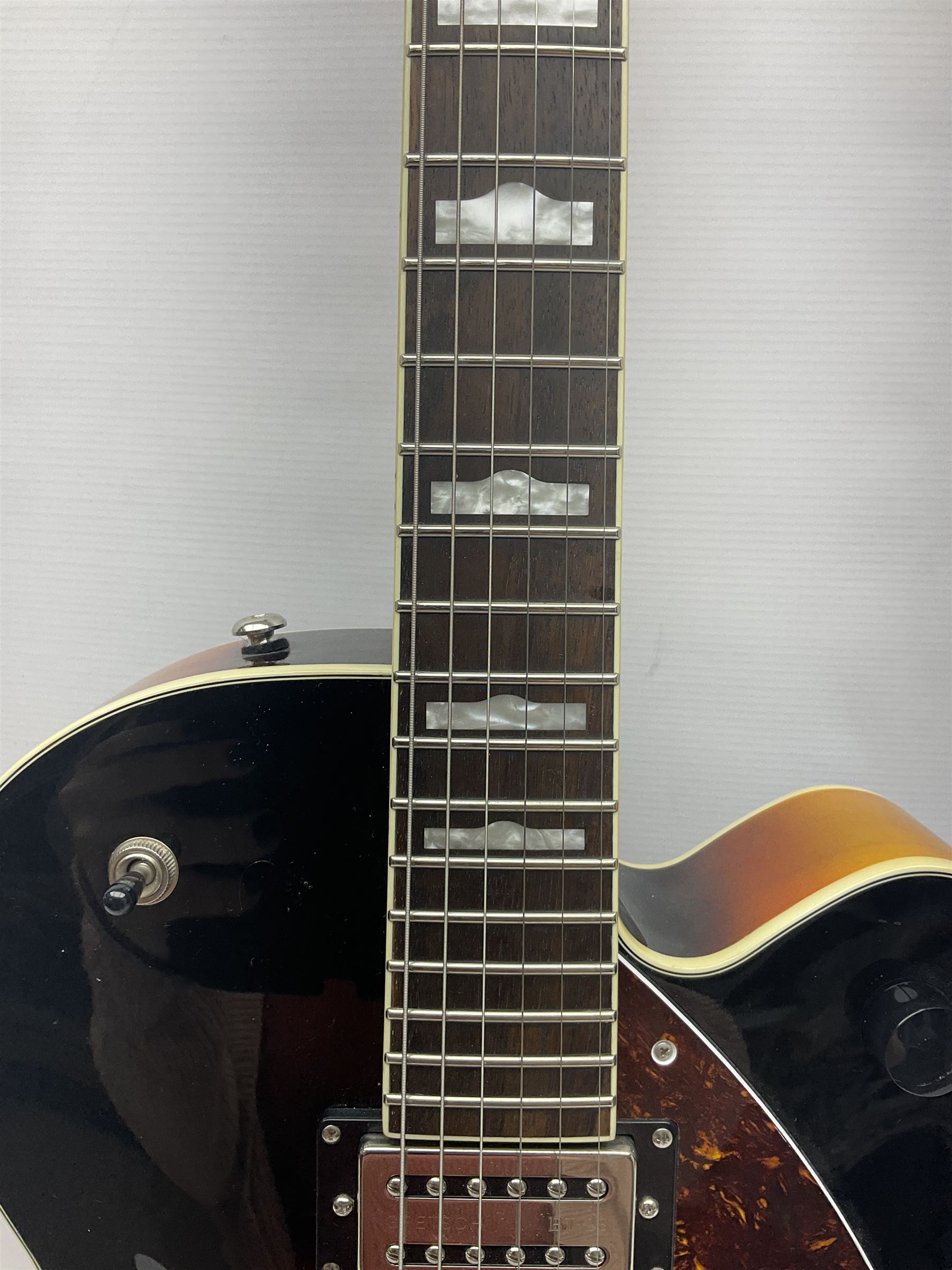Gretsch G2420/ABB semi-acoustic guitar with three-tone sunburst finish, serial no.IS191201597, L107cm overall; in original hard carrying case dated 2019.