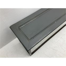 Taxidermy: 19th century cased display Red Fox (Vulpes vulpes) with pray, weasels (Mustela), Great Crested Grebe (Podiceps cristatus), and other birds in a naturalistic setting against a painted backboard, encased within an ebonised three pane display case, H56cm D38cm W113cm