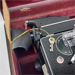 Paillard Bolex H16 RX5 cine camera body with turret for interchangeable lenses, serial no. 232492, with 'Switar H16RX 50mm f1.4' lens, serial no. 667880, 'Switar H16RX 25mm f1.4' lens, serial no.675510, 'Switar H16RX 16mm f1.8' lens, serial no. 884046 and RX fader, in fitted leather carrying case