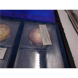 British Commemorative Society Ltd, set of six commemorative .999 fine silver proof medals, no. 1 to 6 , to include the William Medal, The Magna Carta Medal, The Lord Nelson Medal, The Canadian Centenary Medal, The Churchill Memorial Medal and The William Shakespeare Medal, each contained within clear perspex cases, in a silk lined fitted case