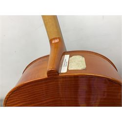 Modern Hungarian half-size cello with 69cm two-piece maple back and ribs and spruce top L114cm overall; and Stentor half size cello bearing label 'The Stentor Student II'; each in soft carrying case (2)