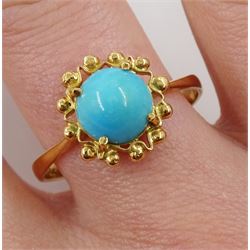 Gold circular turquoise ring, stamped 14K