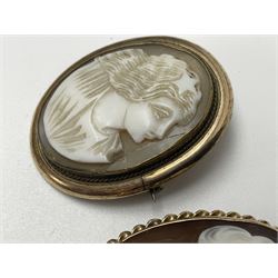 9ct gold cameo brooch, Victorian silver gilt buckle bangle bangle and a pinchbeck cameo brooch