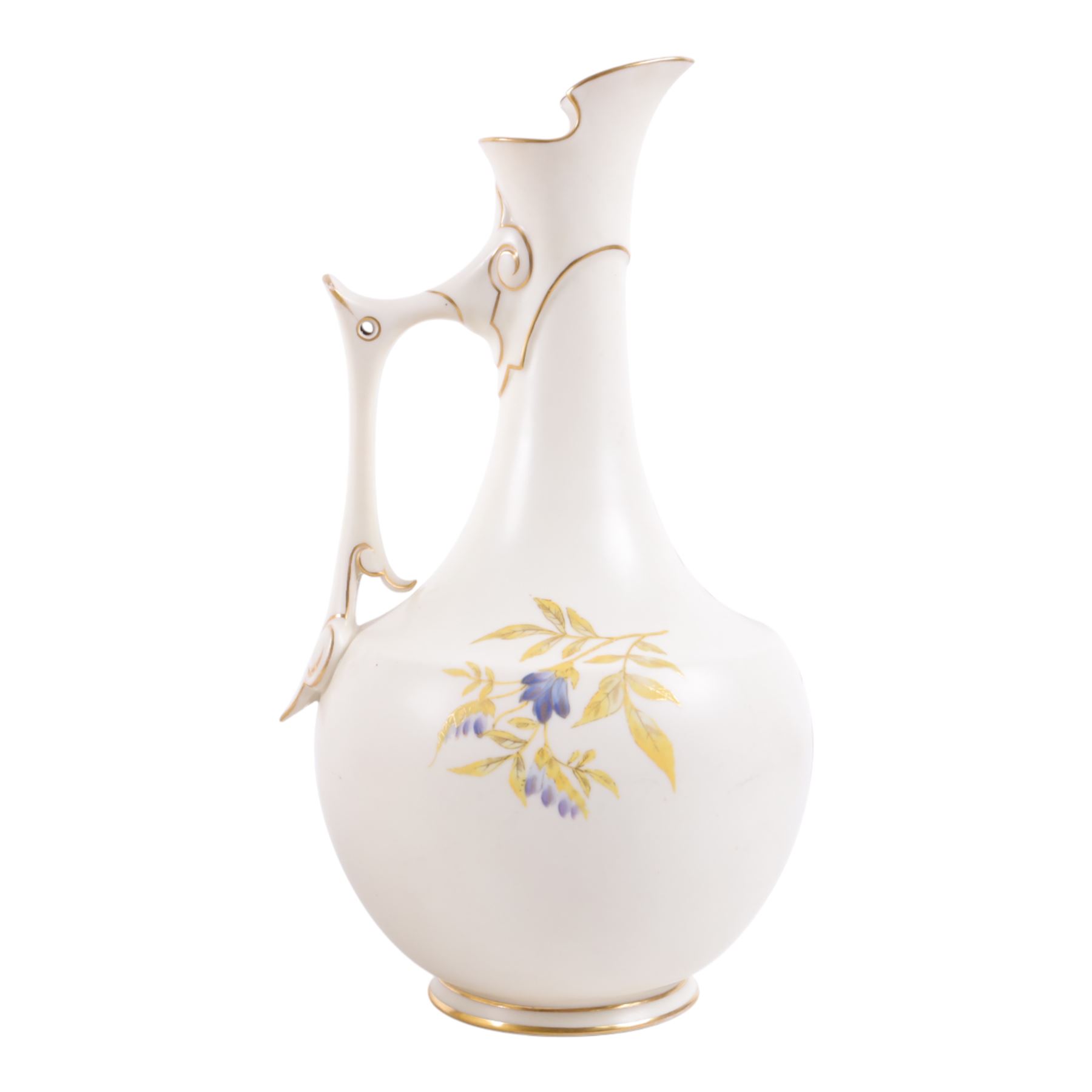 Royal Worcester blush ivory pitcher ewer jug, decorated with wisteria, puce mark to base and numbered RN13580 and 1028