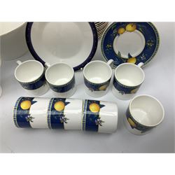 Wedgwood Midnight pattern tea and dinner wares, comprising seven cups and saucers, large jug, eight soup bowls, two large bowls, together with wedgwood citrons coffee wares