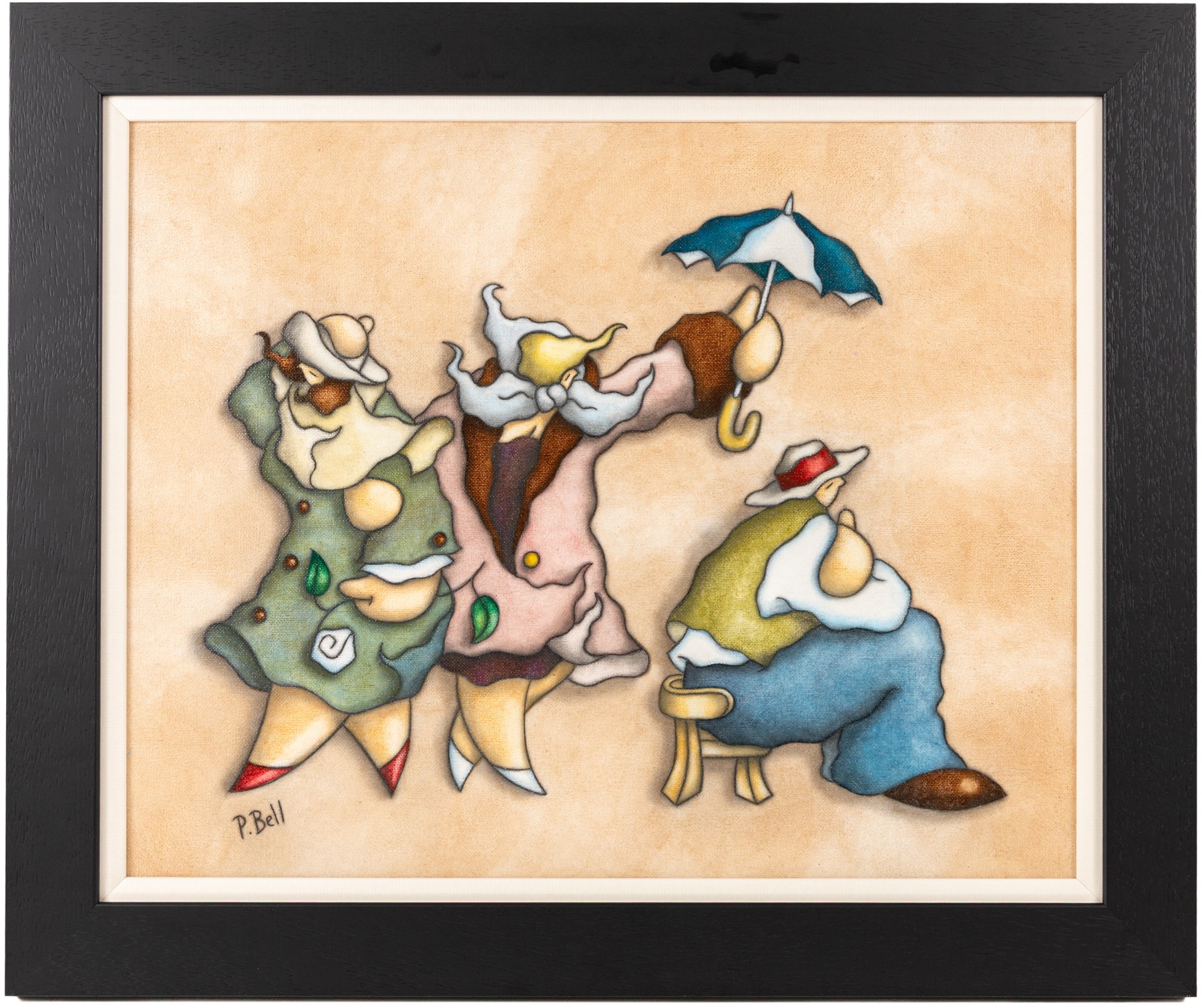 Peter Bell (Hull Contemporary): Dancing in the Rain, oil on canvas board signed 40cm x 50cm 