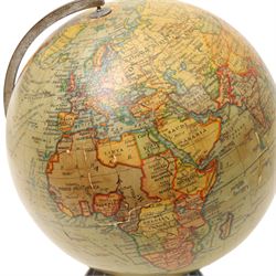  10 inch Terrestrial Globe by Geographia, 167 Fleet Street, London on stepped bakelite base