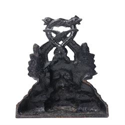 Victorian painted cast iron door porter, cast with a Medusa head and entwined serpents, H27cm