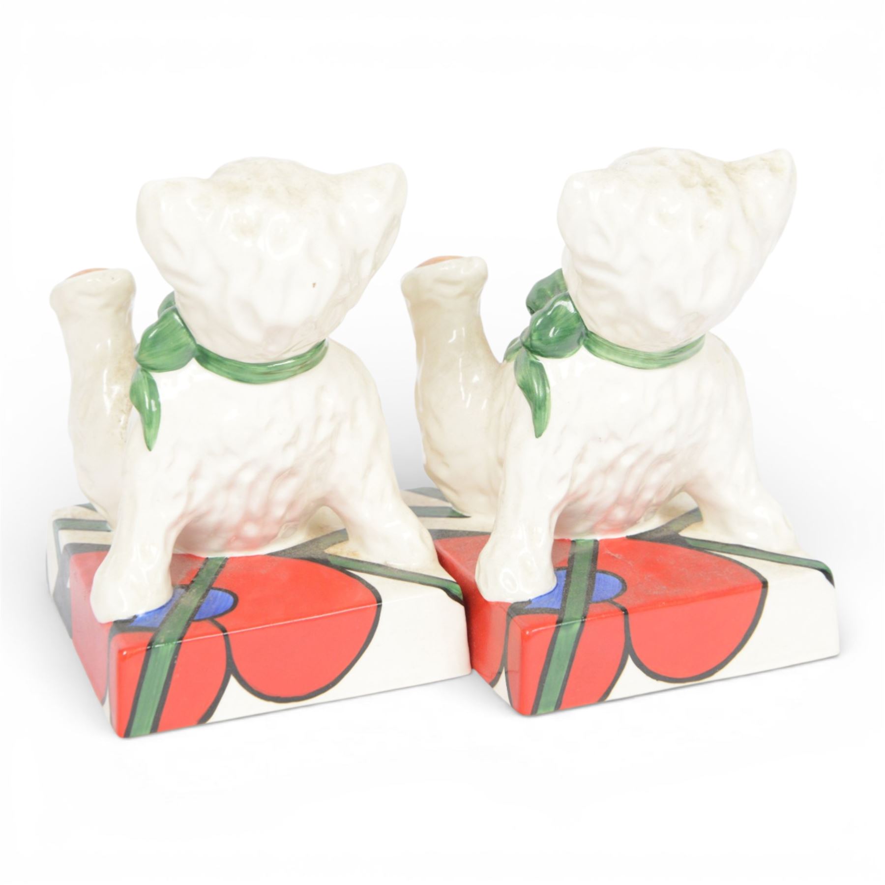 Wedgwood Bizarre by Clarice Cliff, Teddy Bear Bookends, hand painted based upon an original, limited edition 22/150, with certificate and box, H16cm