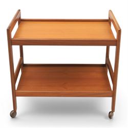 Brdr. Furno - teak tea trolley, two tiers with handles, raised on square supports on castors