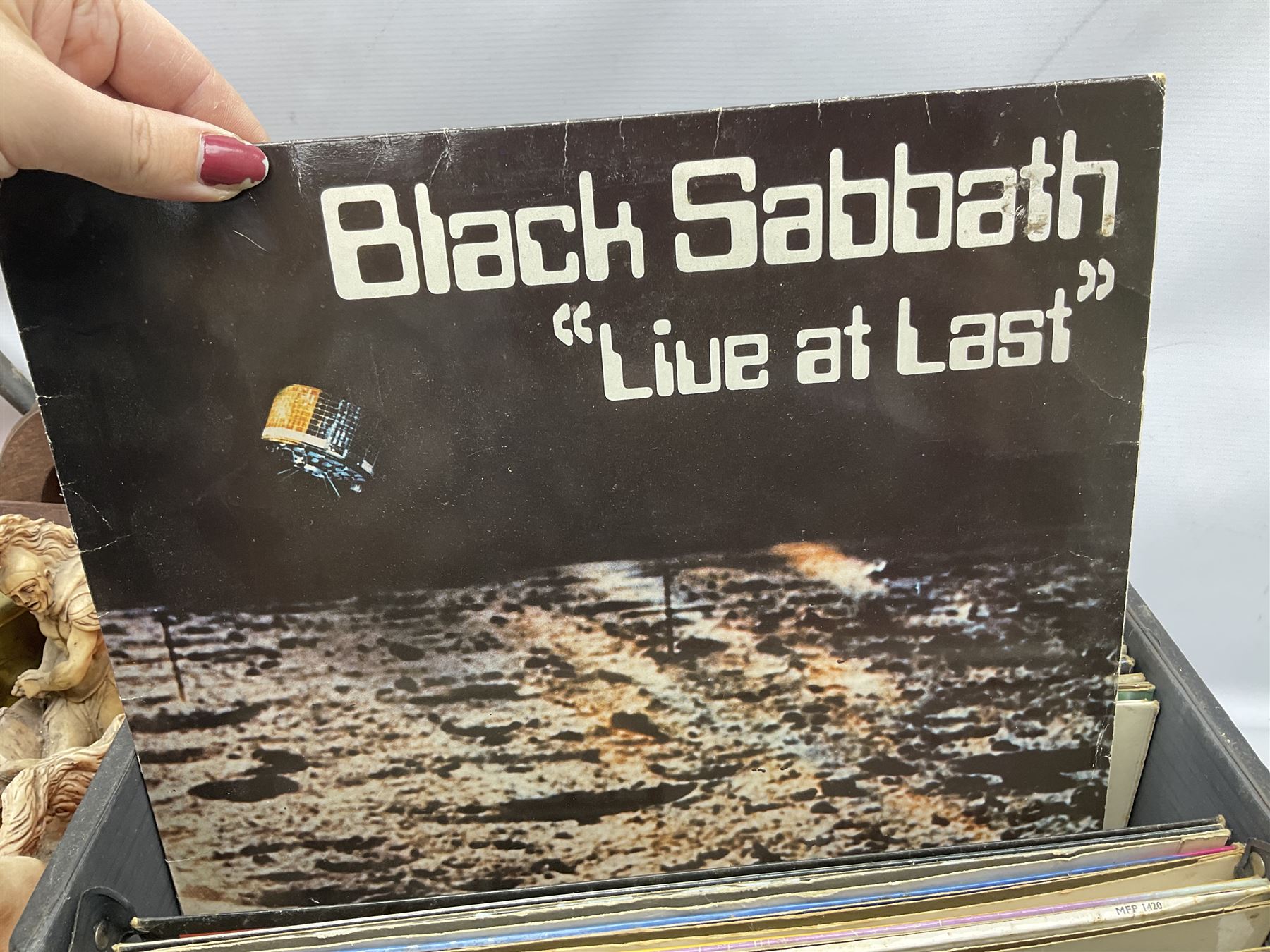 Composite figure of a Roman chariot, together with Olympia NK4040 camera, sewing machine and other collectables, in two boxes  