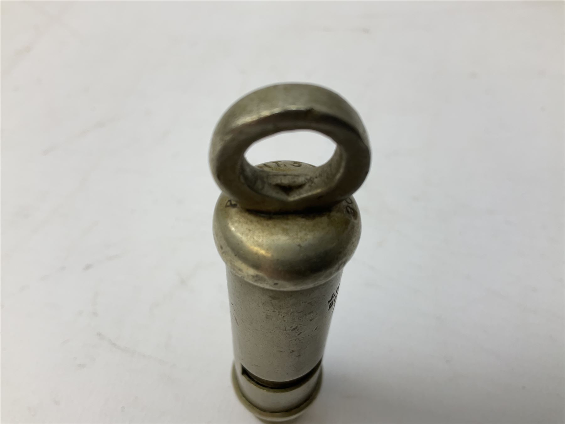 Three J Hudson & Co Birmingham military whistles, dated 1915, 1916, 1923
