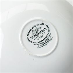 Enid Seeney for Ridgway Potteries 'Homemaker' pattern tea and dinner wares, c1950s/1960s, comprising three teacups and saucers, four small bowls, three larger bowls and twelve plates of graduating sizes