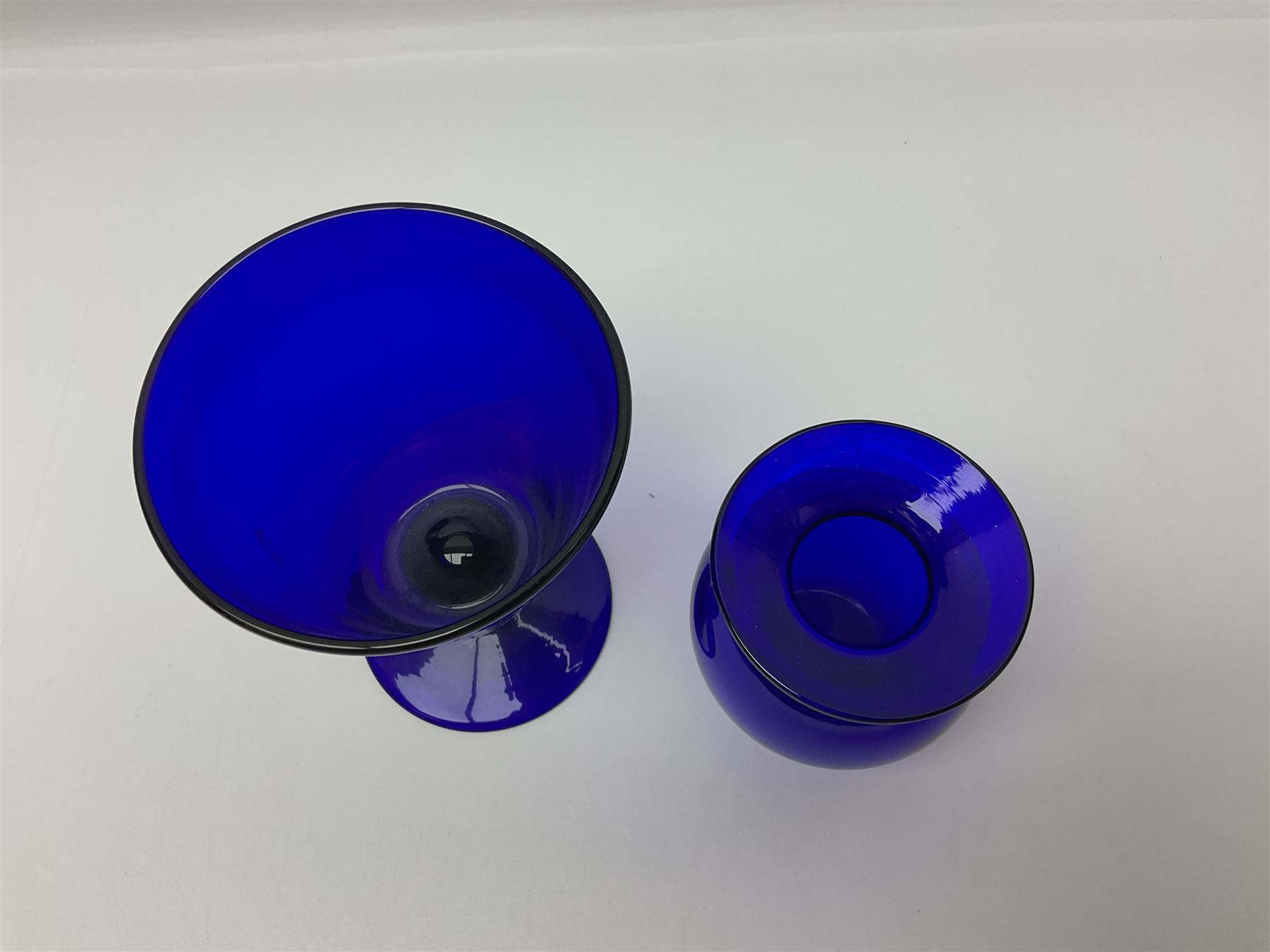 Bristol blue glass vase and goblet, together with Burleigh jug and other collectables