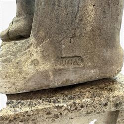 The Four Seasons - set of four traditional cast stone garden figures, in a weathered finish, stamped 'Lucas'