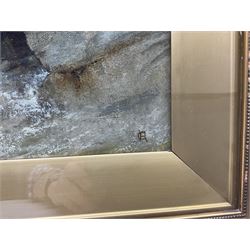 C Rutherford (British early 20th century): ‘On the North East Coast’, oil on canvas signed with monogram, titled and dated 1911 on the slip 16cm x 33cm