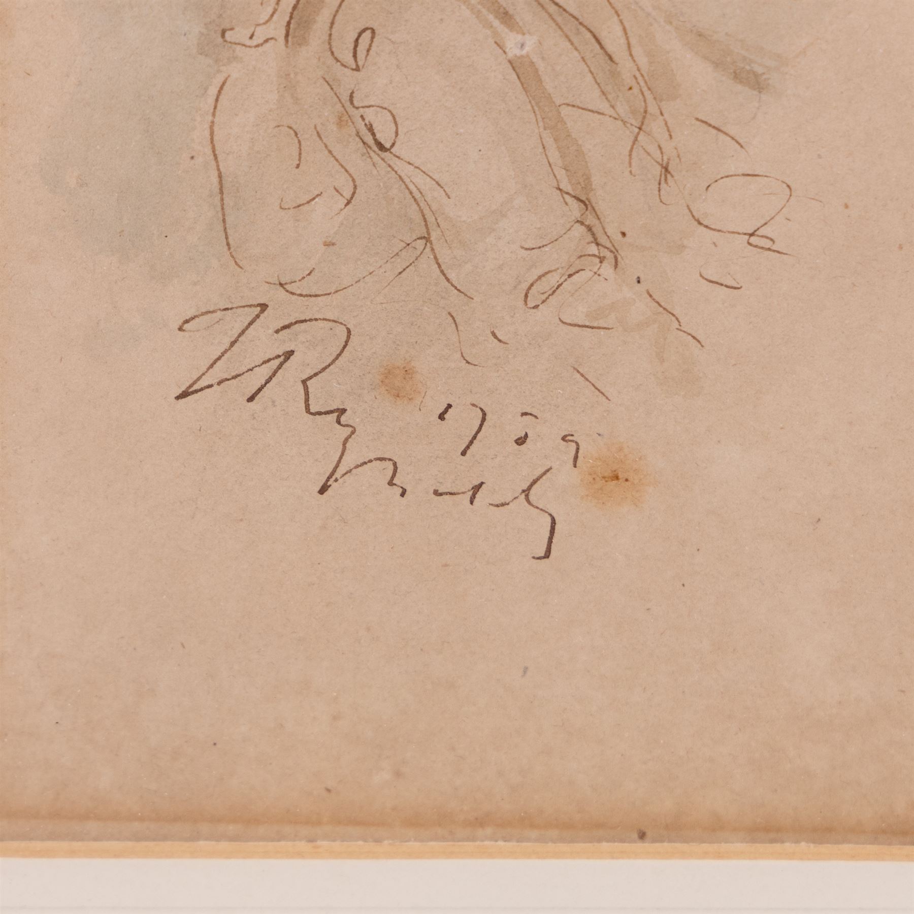 Follower of Joshua Reynolds (British 1723-1792): Studies of Young Women, set of four pen ink and colour wash drawings bearing signature and dated 1759, 20cm x 13cm - 15cm x 9cm (4)