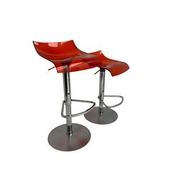 Pair red perspex bar stools