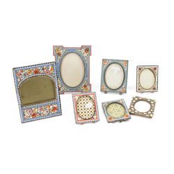 Seven micro mosaic pictures frames, each decorated with flowers, largest H11cm