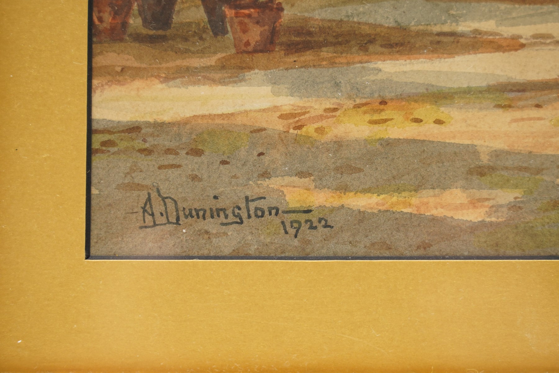 Albert Dunnington (British 1860-1928): Countryside Views and Angler by a Bridge, four watercolours signed and three dated 1915-23, three in matching frames max 25cm x 35cm (4)
