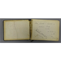  Early 20th century autograph album containing signatures and ink drawings including Houdini signed as Harry Handcuff Houdini using the same 'H' for each word, dated Bradford Yorkshire Jan 17 - 1920 7.45pm, Charlie Chaplin on laid-in fragment of paper, Enid Bennett, Gregory Scott, Milton Hayes etc, disbound  