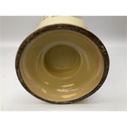 Pair early 20th Century Japanese floor vases of ovoid form, painted with warriors and elders within geometric designs and gilding, H61cm