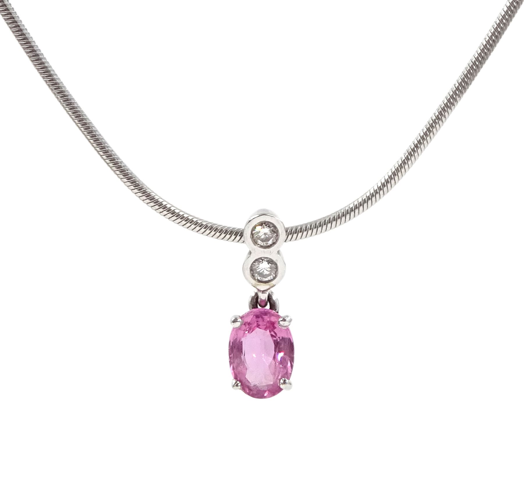 9ct white gold pink sapphire and diamond pendant necklace