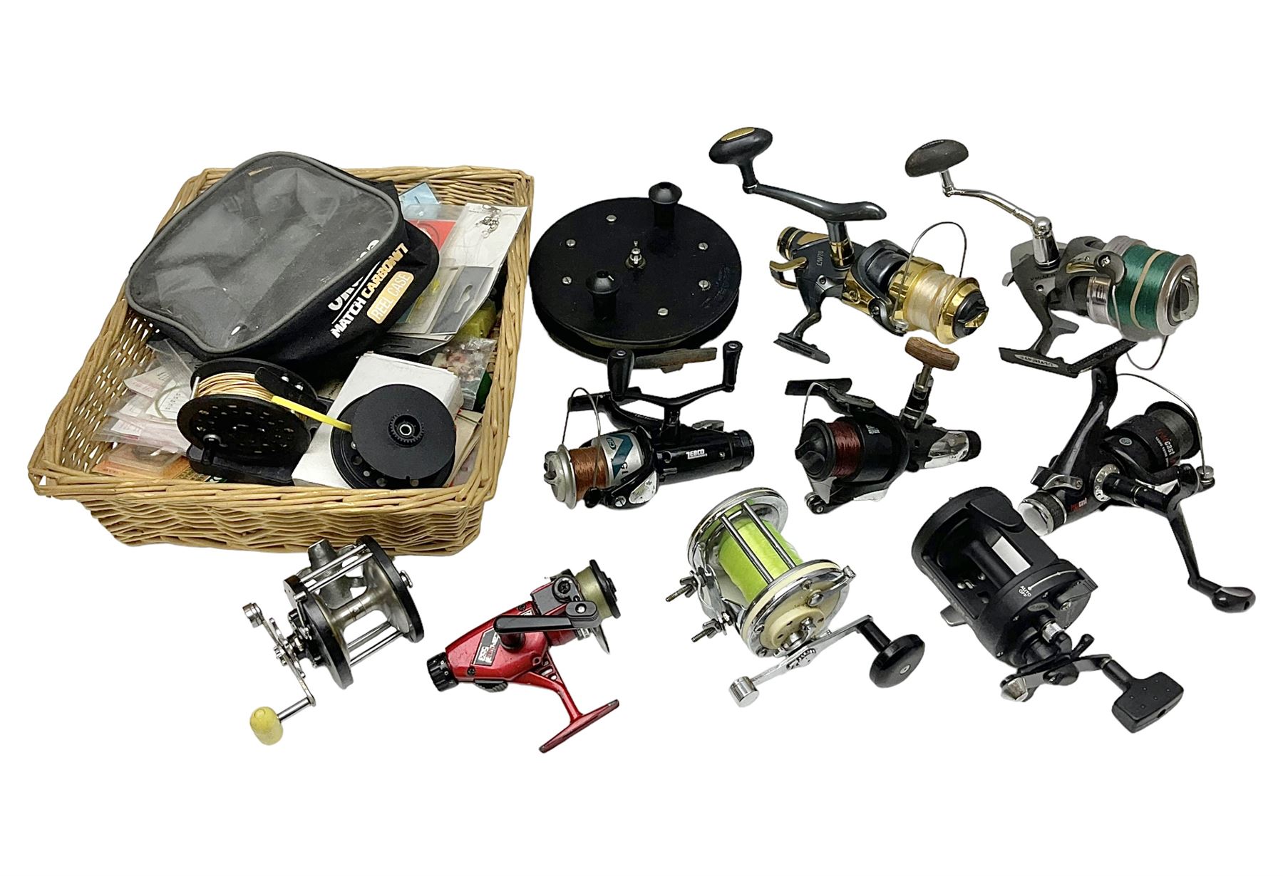 Collection of fishing reels and tackle, to include Flanden Chieftain 45,  Artura Ultimate 8000, QSP LW70, etc - Decorative Antiques & Collectors