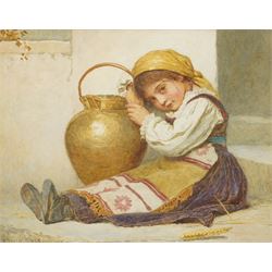 Edwin Bale RI (British 1838-1923): Young Girl with a Water Carrier, watercolour signed 31cm x 40cm 