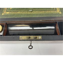 Victorian walnut writing slope, the box with parquetry and mother of pearl inlay decoration, L30cm D23cm H13cm