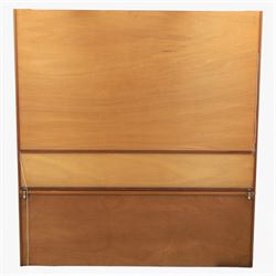 McIntosh Furniture - mid-20th century teak highboard unit, two glazed cupboards enclosing a glass shelved interior, a fall front cabinet to the other side mirrored back, with three frieze drawers one fitted for cutlery, with applied square panels