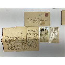 Montague Dawson interest - a correspondence of forty manuscript letters and notes to the marine artist from the same lady who signs herself 'Browne' or 'Brownie', c1920-24. The letters are in two sections, firstly a series of twenty-three hand written notes, all in the original envelopes and privately delivered to Dawson at Percy Street in London c1920, one envelope featuring a small unsigned pencil sketch of a sailing vessel. The second section of seventeen letters all date between April and July 1924 whilst Dawson was serving as the official artist on the South Seas Expedition on the S.Y. St. George where he was providing illustrated reports to The Graphic magazine. These letters (all but one in their original stamped envelopes) are far more detailed, up to twelve pages in length, and include two original photographs of the lady sent to Dawson during this Expedition.