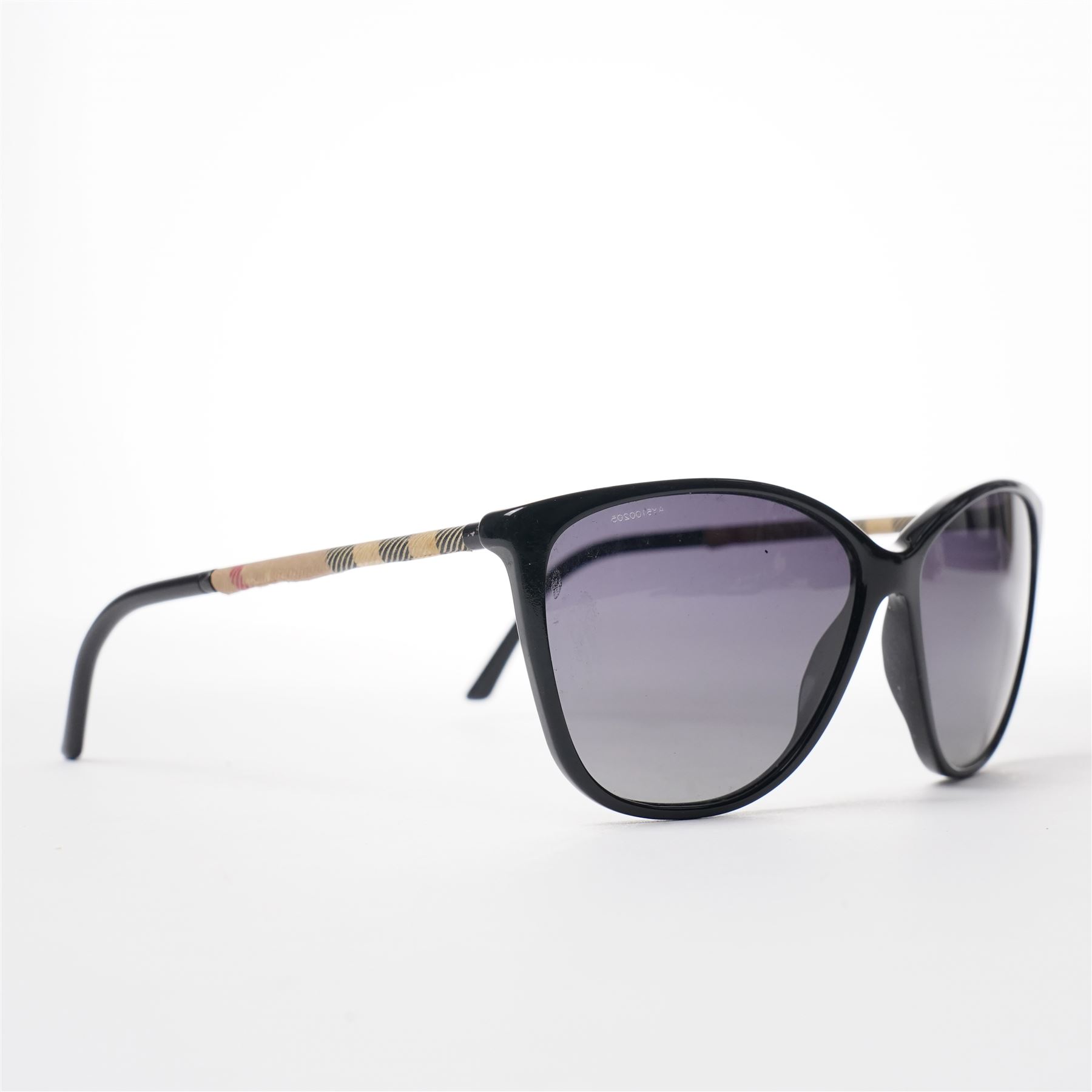 Burberry - pair of oversized sunglasses, with gradient tinted lenses in a black frame, the arms with signature check detail, with original hard case