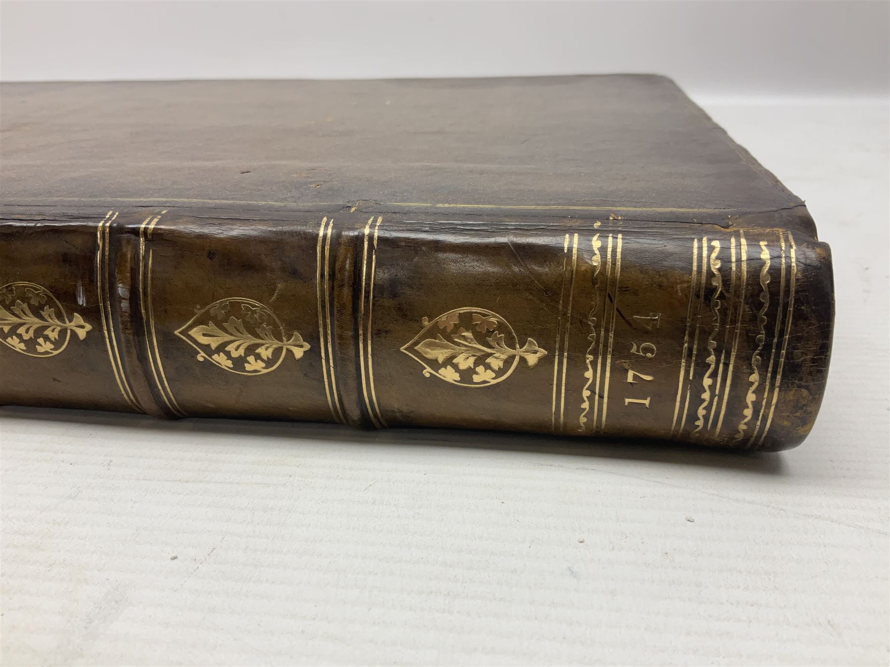 William Borlase; Observations on the Antiquities Historical and Monumental of the County of Cornwall, 1754, printed by W. Jackson, High Street, Oxford, leather bound iwth gilt detailing and lettering to spine