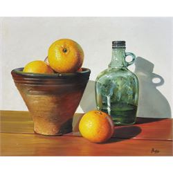 Peter J Bailey (British 1951-): 'To Share an Orange', oil on canvas signed, titled verso 41cm x 51cm