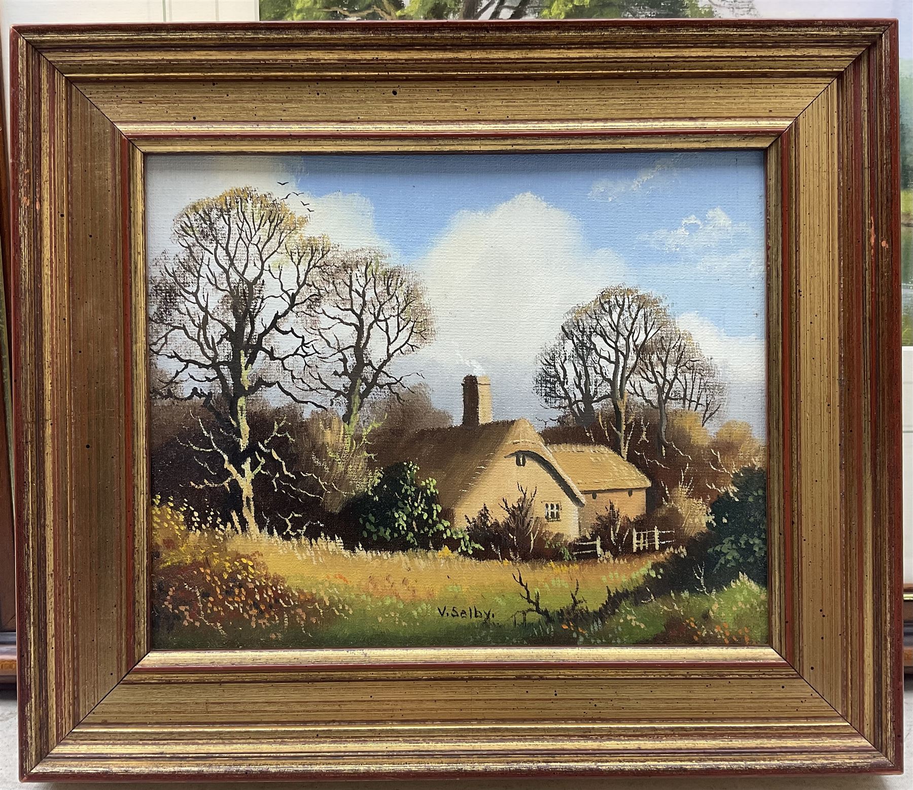 Vincent Selby (British 1919-2004): Cottage Scene, oil on canvas board signed 15cm x 19cm; Thomas Leighton (British 20th century): River and Stone Bridge, pastel unsigned, attributed verso 25cm x 36cm (2)